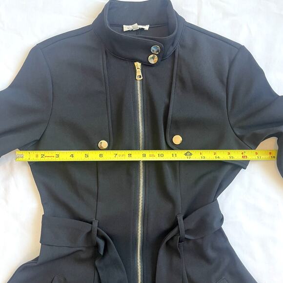 Main Strip Black Zip-Front Belted Dress Moto/Military Fit & Flare Size S - Picture 11 of 14